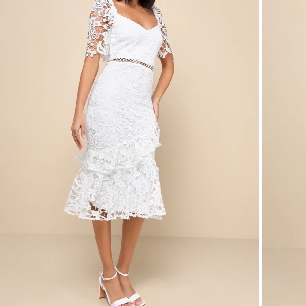White midi lace dress